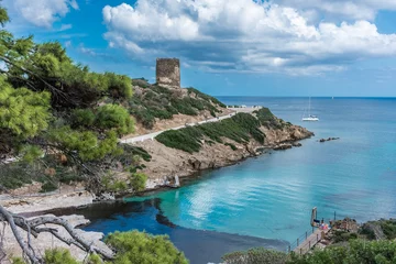Keuken foto achterwand La Pelosa Strand, Sardinië, Italië Toren op een baai van het eiland Asinara, Sardinië