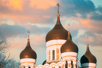 Tallinn, Estonia. Domes Of Alexander Nevsky Cathedral Is Orthodox Cathedral In Tallinn Old Town,...
