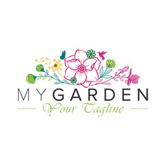 Garden logo with magnolia flower illustration