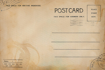 Backside of old postcard template with dirty stains