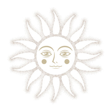 可愛い顔の太陽・点描タイプモノクロ