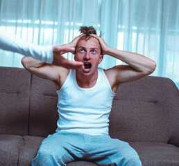 Portrait of young angry man. Family problem. Angry. 
