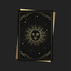 Sun or symbol of strength. Magic occult tarot cards, Esoteric boho spiritual tarot reader, Magic card astrology, drawing spiritual posters.