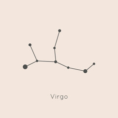 Virgo Zodiac Constellation in Trendy Minimal Linear Style. Vector Horoscope Symbol and Sign.