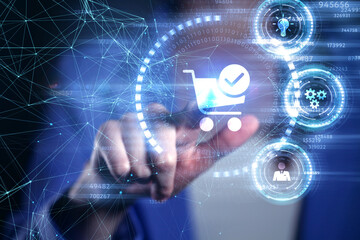 Business, Technology, Internet and network concept. Add to cart internet web store buy online e-commerce concept.