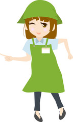 指を指す可愛い女性店員のイラスト