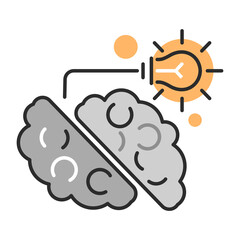Creative brain idea. Human brain and light bulb illustration. Isolated on white background.	