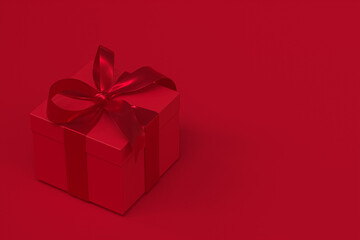 red gift box 3d with red ribbon and bow on red background