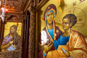 Fototapeta na wymiar Interior of orthodox church with religious icons