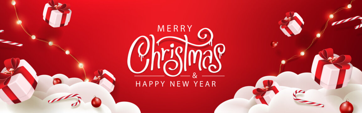 Merry Christmas banner template with festive decoration for christmas