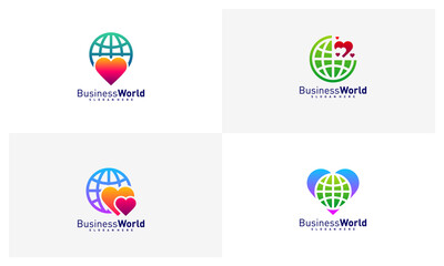 Set of World Love logo vector template, Creative world logo design concepts