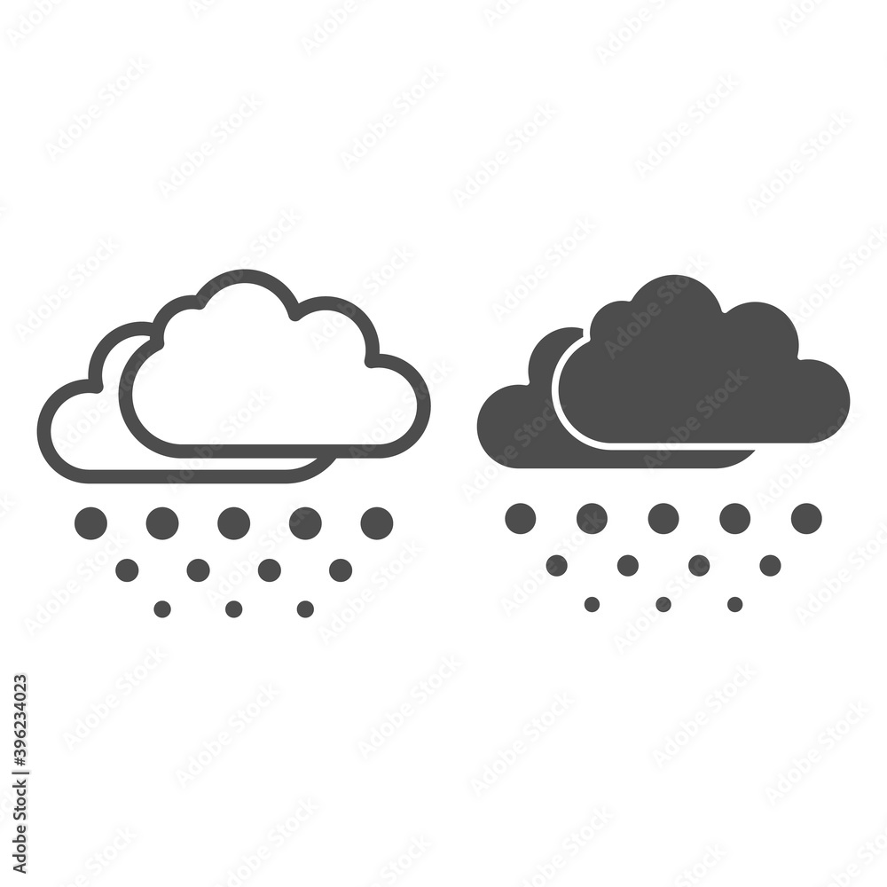 Poster snow falls from clouds line and solid icon, world snowboard day concept, snowy weather sign on white