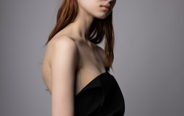 Fototapeta premium beautiful woman bare shoulders cropped view luxury Studio Model