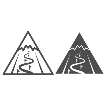 Mountain slope for descent line and solid icon, World snowboard day concept, ski track sign on white background, steep descent for skiing icon in outline style for mobile and web. Vector graphics.