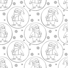 Vector seamless pattern with Santa Claus in face mask and protective ball. Measures to protect against coronavirus on holiday. Merry Christmas and happy New year 2021 in quarantine, pandemic