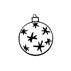 Vector Christmas outline tree ball. Element of New year and xmas design in doodle style, isolated. Simple hand drawn illustration for greeting cards, calendars, prints, childrens coloring book