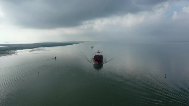 Merchant Ship At San Jacinto River In LaPorte, Texas