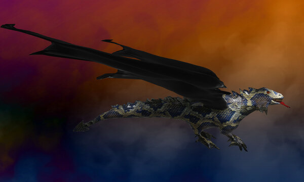 Dragon flying in turbulent clouds