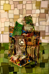 Collage of abstract shapes made of computer circuit boards, stylization