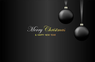 Christmas background with shiny black ball. greeting card