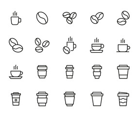 Set of coffee related vector line icons.