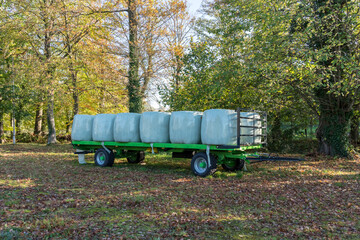 trailer with packed straw