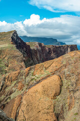 View of rocky cliffs clear water of Atlantic Ocean at Ponta de Sao Lourenco, the island of Madeira, Portugal
