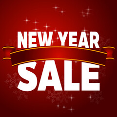 New Year sale promotion with curve ribbon vector banner for design template.