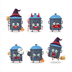 Halloween expression emoticons with cartoon character of blue kitchen pan