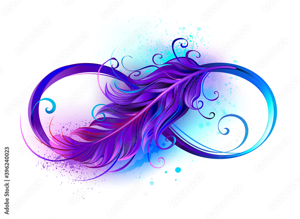 Sticker Infinity symbol with purple feather