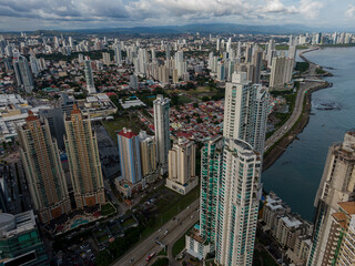 Beautiful aerial view of the Panama City Buildings Parks and marina 