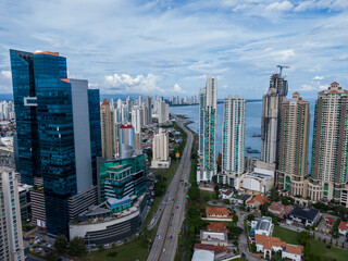 Beautiful aerial view of the Panama City Buildings Parks and marina 