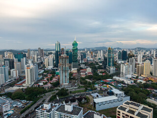 Beautiful aerial view of the Panama City Buildings Parks and marina 