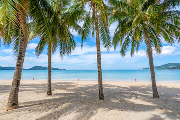 Beautiful sea sand beach in summer season at patong beach Phuket Thailand on November 24,2020 Concept Travel background and Business tour around the world.