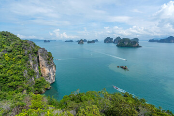 Koh Hong island New landmark to see Beautiful scenery view 360 degree at krabi province beautiful archipelago in turquoise water Amazing landscape top down nature view.