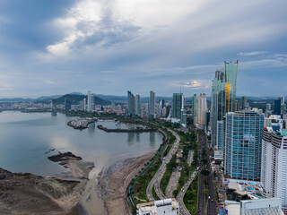 Fototapeta na wymiar Beautiful aerial view of the Panama City Buildings Parks and marina 