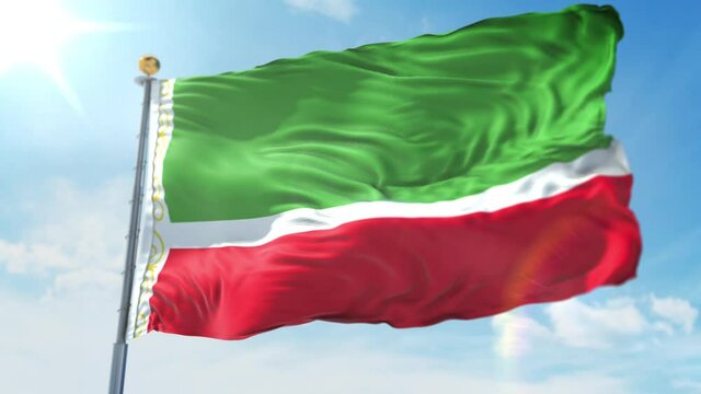 4k 3D Illustration of the waving flag on a pole of country Chechen Republic