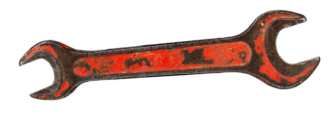 Old wrench isolated on white background