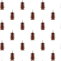 Vector seamless pattern of a pagoda. Architectural sketch of the eastern building. Hand-painted bright traditional building