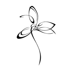 ornament 1409. one stylized flower with large petals on a short stalk in black lines on a white background