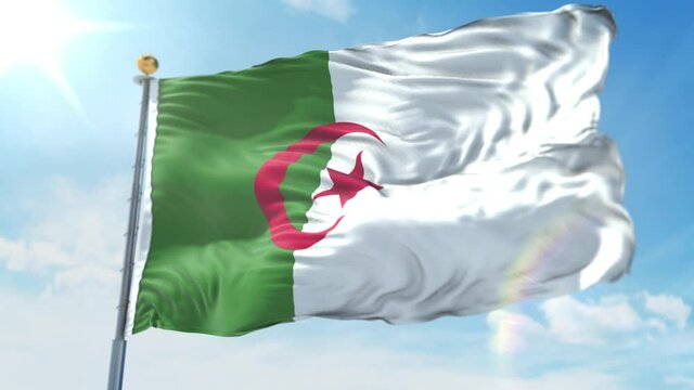 4k 3D Illustration of the waving flag on a pole of country Algeria