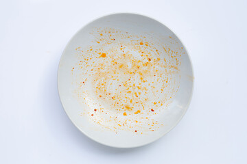 Dirty dish on white background.