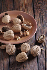 Whole and cracked walnuts