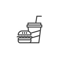 Fast food line icon. linear style sign for mobile concept and web design. Burger and soda drink outline vector icon. Symbol, logo illustration. Vector graphics