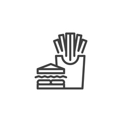 Sandwich and french fries box line icon. linear style sign for mobile concept and web design. Sandwich, fast food menu outline vector icon. Symbol, logo illustration. Vector graphics