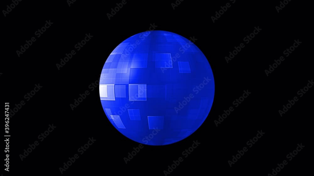 Poster abstract blue hi-tech futuristic disco ball. 4k 3d rendering seamless looping digital electronic lig