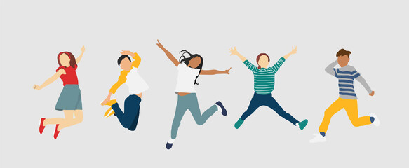 happy cute kids boy and girl jump