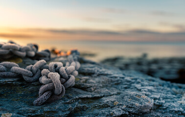 Frosty chain on a rock