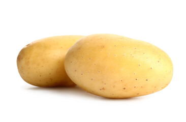 Raw potatoes on white background