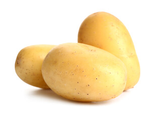 Raw potatoes on white background